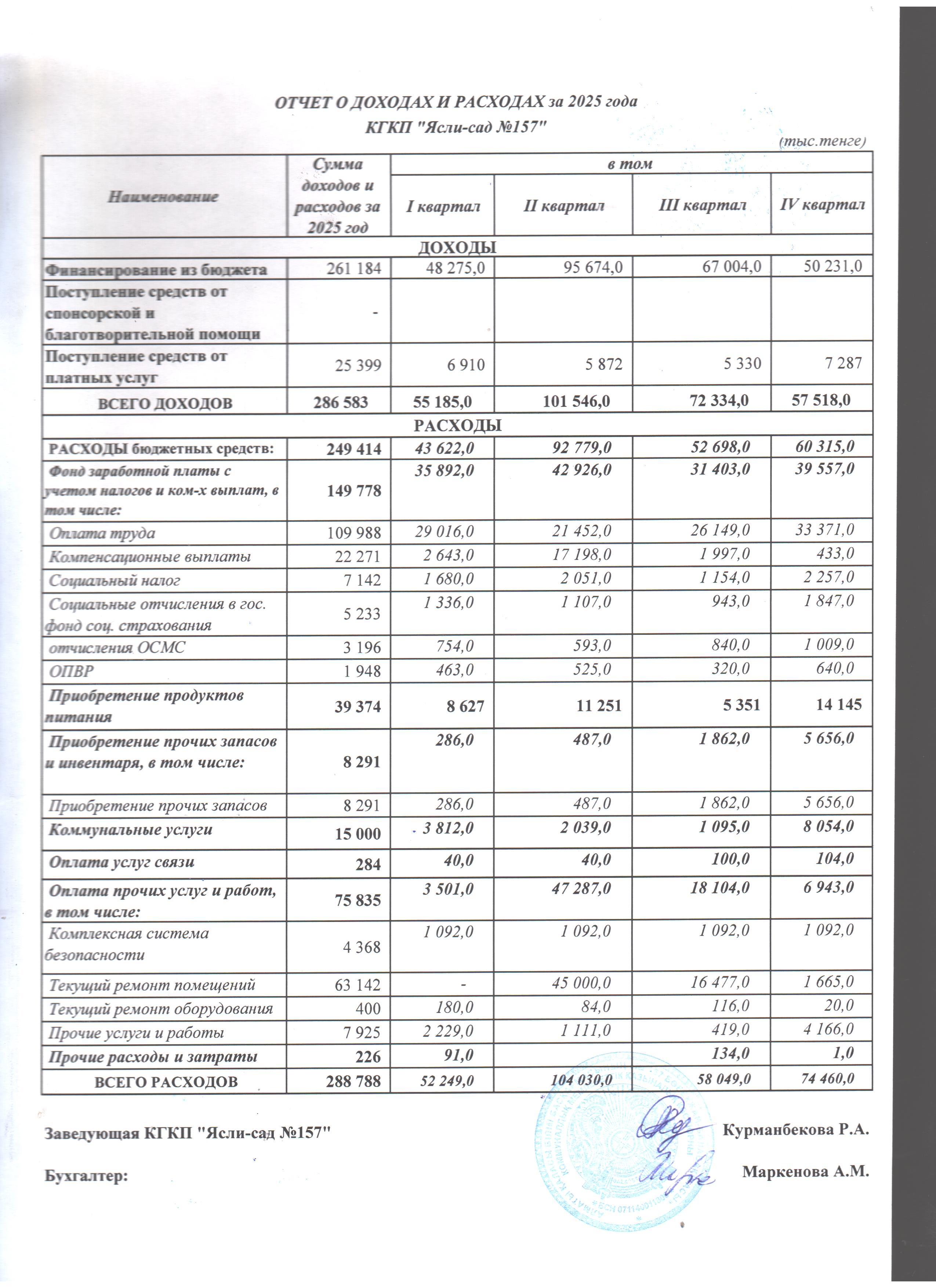 Отчет о доходах и расходах за 2025 год